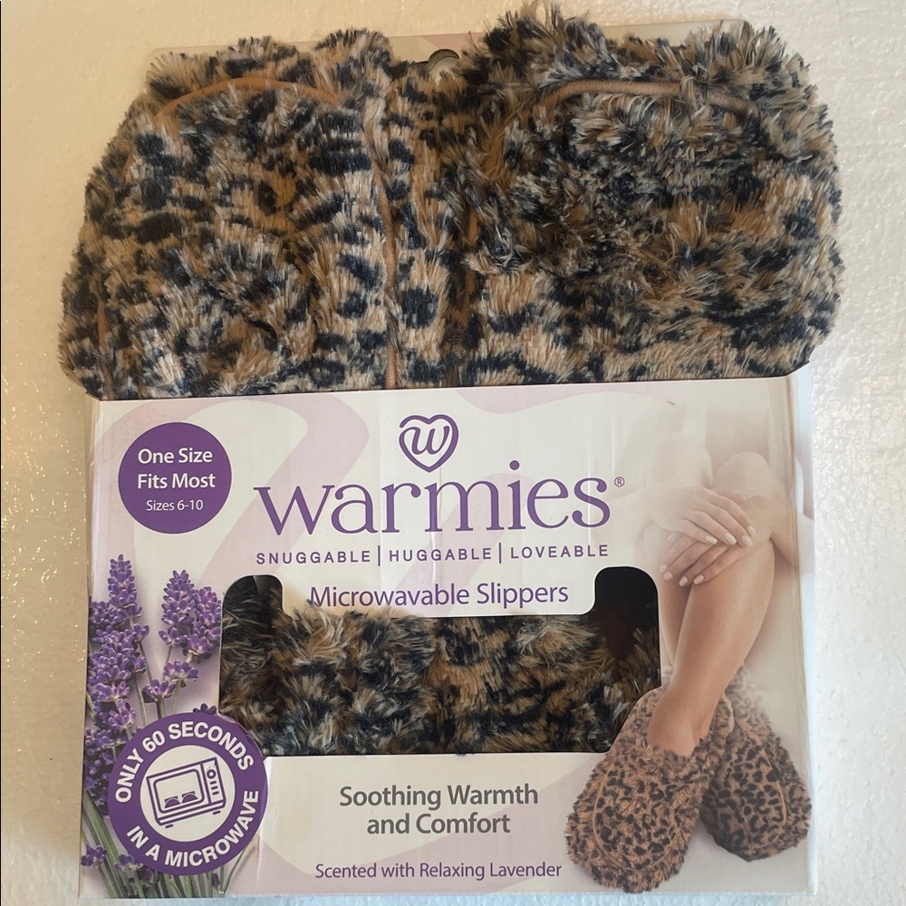 Warmies Microwavable Slippers Leopard Print Brown Black lavender scent brand new